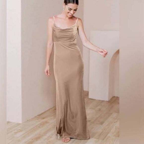 Revelry Skye Velvet Bridesmaid Dress in Champagne - Picture 1 of 10